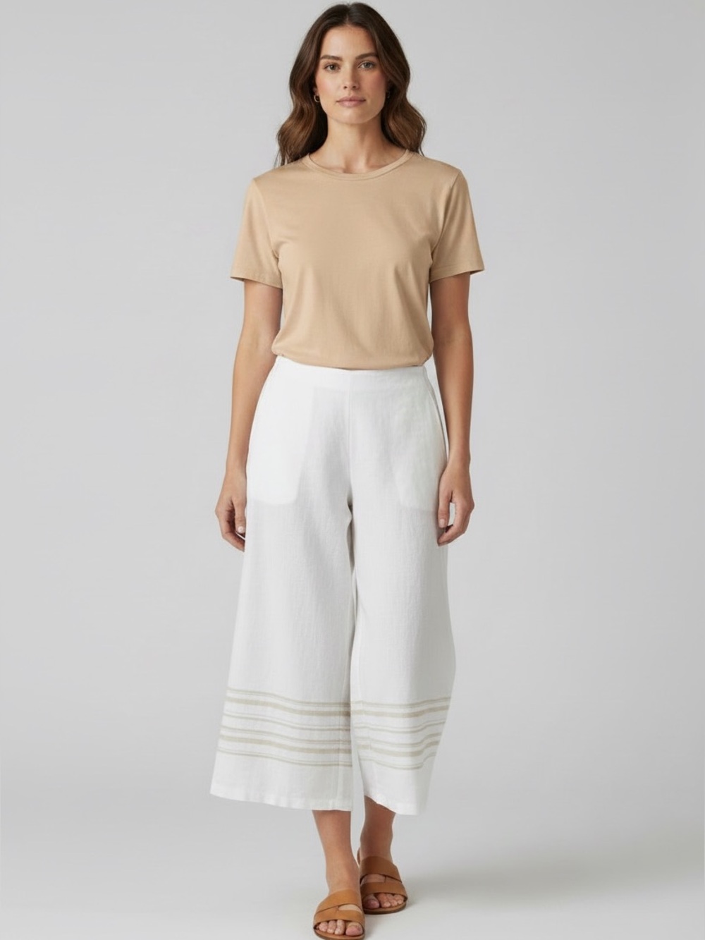 crosby. NWT white linen blend casual wide leg flowing minimalist crop pant large